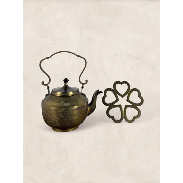 Antique English Victorian Brass Teapot With Stand For Sale - Image 4 of 7