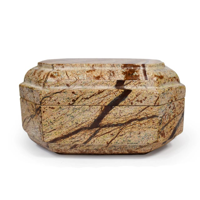 Mid-Century Modern Vintage Modern Solid Stone Octagonal Oval Geometric Shape Trinket Jewelry Box For Sale - Image 3 of 9