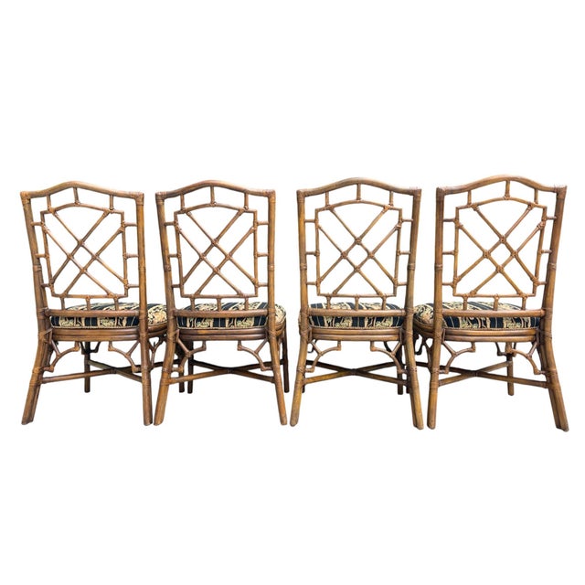 Late 20th Century Vintage Palm Beach Regency Fretwork Rattan Dining Chairs | Set of 4 For Sale - Image 5 of 12