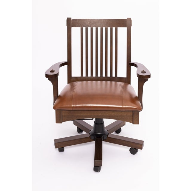 Arts and Crafts Mission Oak Office Chair Micheals Cherry For Sale - Image 10 of 15