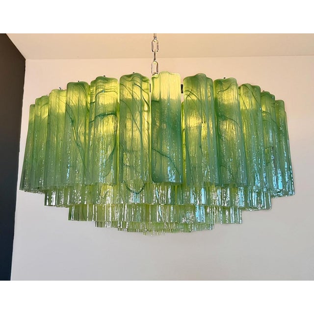 Mid-Century Modern Large Murano Glass Chandelier with 101 Green Alabaster Glass Tube, 1990s For Sale - Image 3 of 18