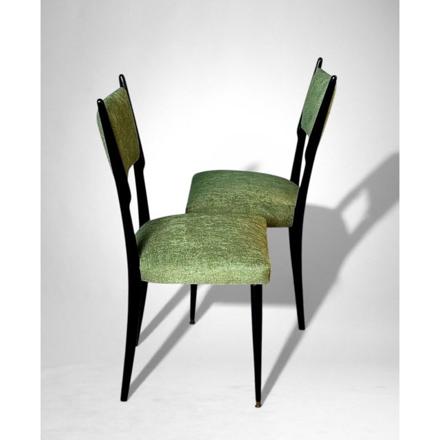 Ico Parisi Style – Set of 6 Ebonized Wood Chairs With Green Upholstery For Sale - Image 6 of 18