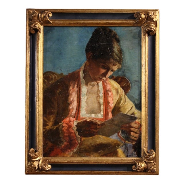 French Artist, Portrait of a Woman with a Letter, 1979, Oil Painting, Framed For Sale