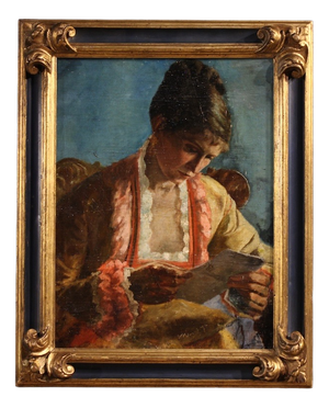 French Artist, Portrait of a Woman with a Letter, 1979, Oil Painting, Framed