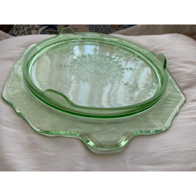 Anchor Hocking 1930s Green Depression Uranium Glass Footed Cake Plate For Sale - Image 4 of 11