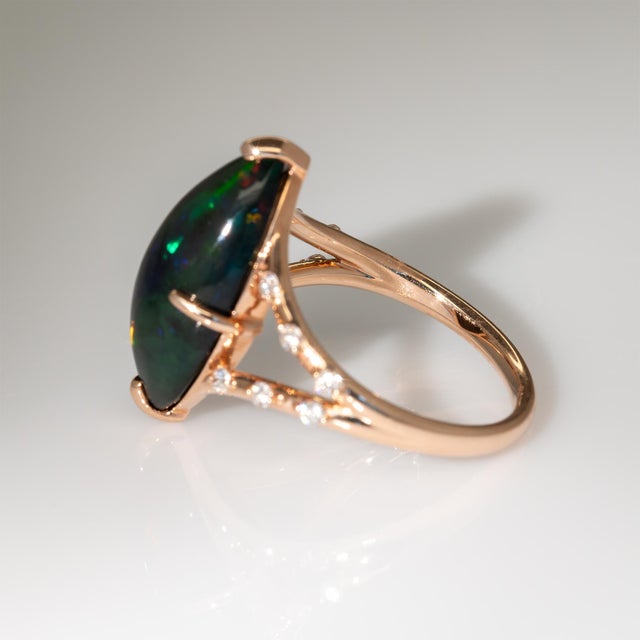 Black 4.1Ct Black Opal Ring With Earth Mined Diamonds Accents: Solid 14k Gold, Size 6.75 For Sale - Image 8 of 8