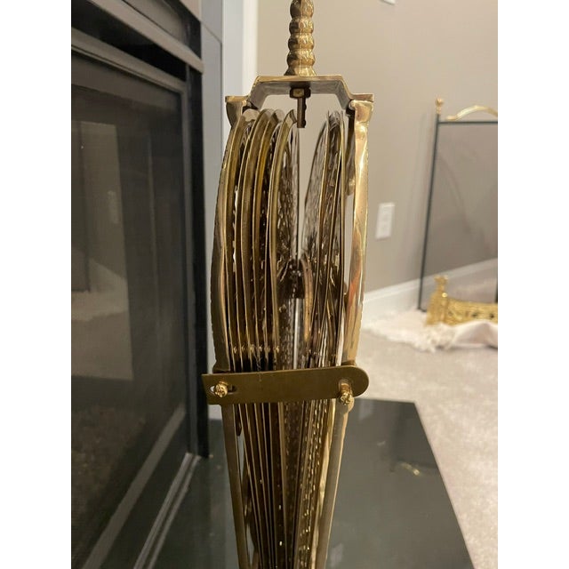 1980s 1980s Peacock French Count;ry Ornate 44" Wide Folding Brass Fireplace Fan For Sale - Image 5 of 15