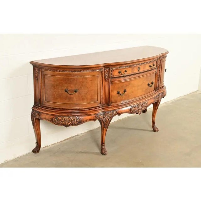 Berkey & Gay Berkey & Gay Antique Georgian Burled Walnut Bow Front Sideboard or Bar Cabinet, Circa 1920s For Sale - Image 4 of 13