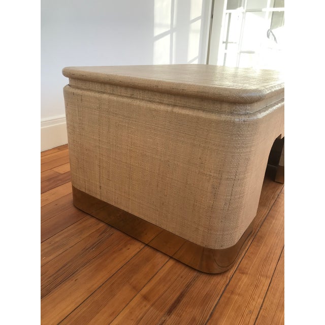 Wood Vintage Lacquered Grasscloth Coffee Table With Brass Feet For Sale - Image 7 of 11