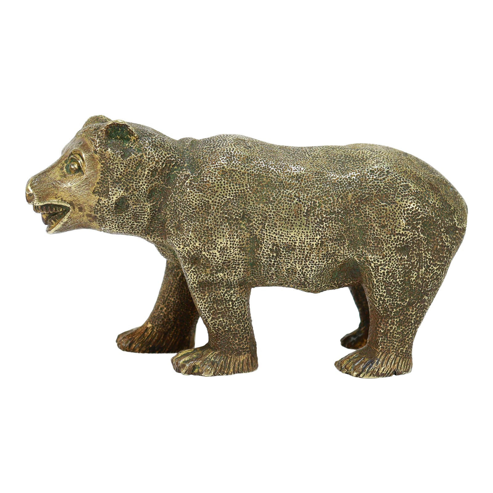 Antique Cabinet-Sized Naively Modeled Gilt Bronze Bear Sculpture | Chairish