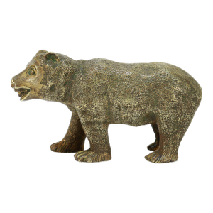 Antique Cabinet-Sized Naively Modeled Gilt Bronze Bear Sculpture