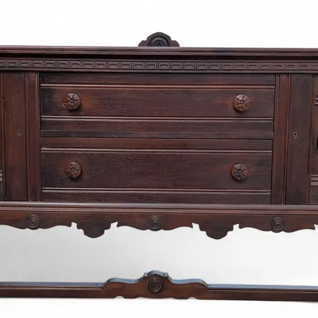 Rare Antique 1920s Signed Baker Furniture Company Walnut Spanish Revival 72" Buffet Sideboard Made in Allegan, Michigan For Sale - Image 10 of 10