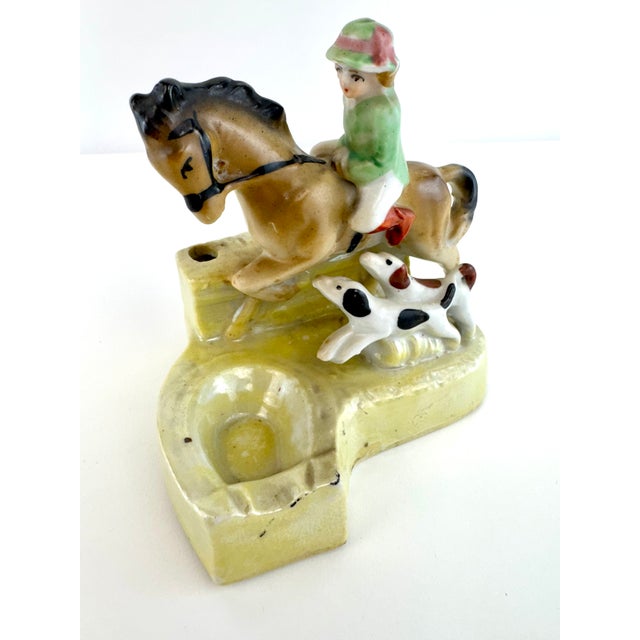 Vintage 1940's Hiten Japan Porcelain Equestrian Desk Caddy With Horse & Dogs For Sale - Image 4 of 11
