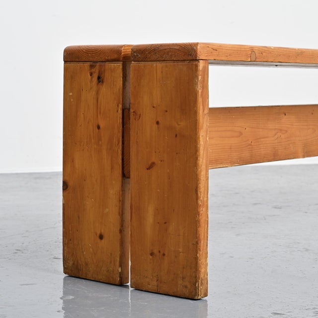 Brown Pine Bench from Les Arcs, France, 1973 For Sale - Image 8 of 11