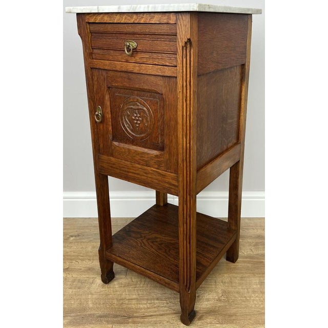 Antique French Oak Bedside Table with Marble Top For Sale - Image 3 of 11
