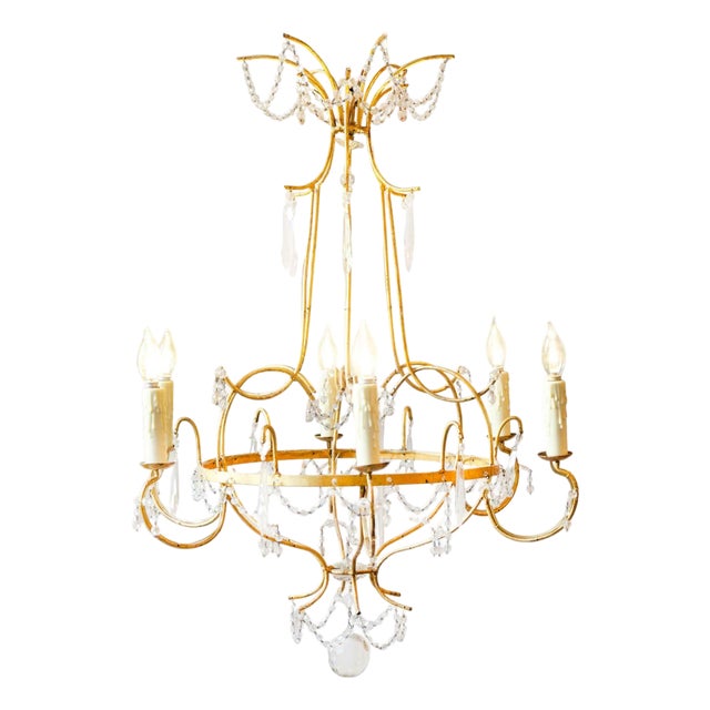 18th Century Maria Teresa Gilt Iron and Crystal Chandelier For Sale