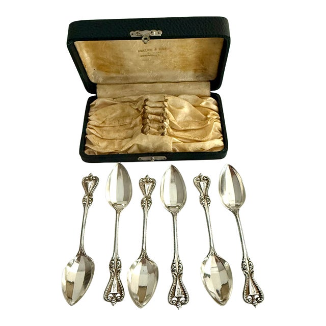 Antique 1895 Sterling Grapefruit Spoons in Box- Set of 6 For Sale