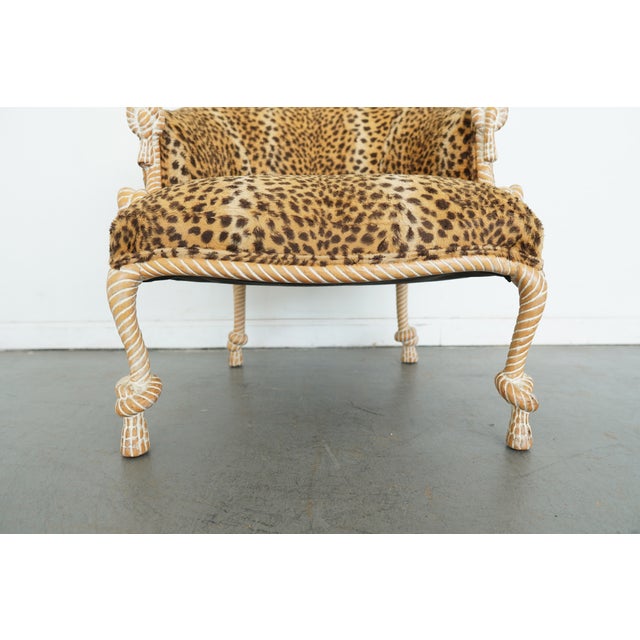 Brown Napoleon III Style Rope-Carved Leopard Print Accent Chair For Sale - Image 8 of 14
