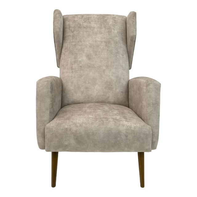 Mid-Century Italian Modern Velvet Winged Armchair by Gio Ponti for Cassina, 1950s For Sale