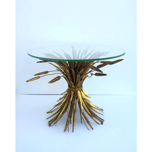 A beautiful Italian gold gilt metal Sheaf of Wheat end, side or drinks table, Hollywood Regency style, circa mid-20th...