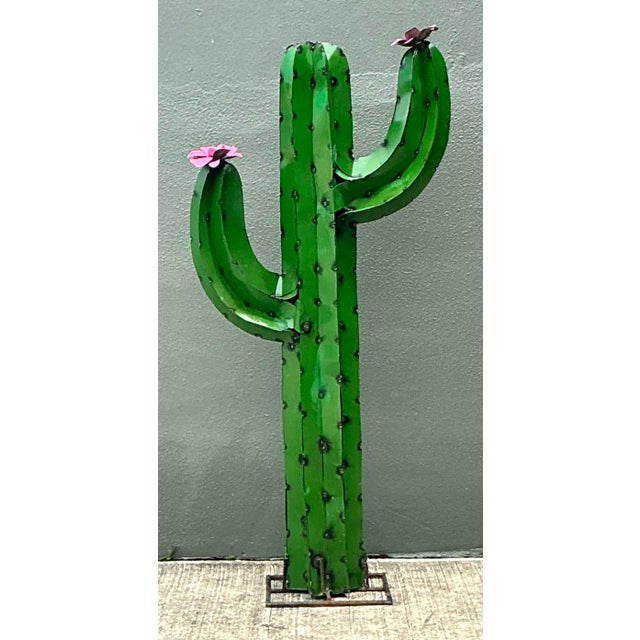Vintage Torched Metal Standing Cactus For Sale - Image 9 of 12