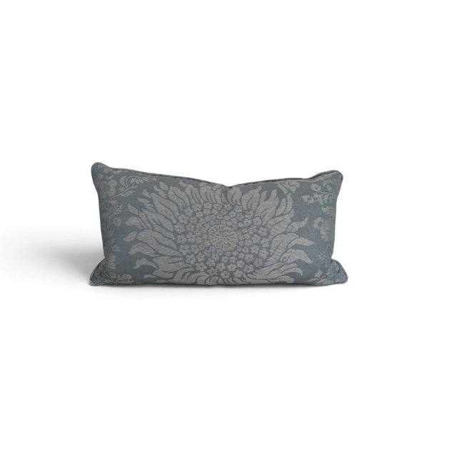 Late 20th Century Pair of Blue Gray Floral Banquette Pillows With Oversized Botanical Motif For Sale - Image 5 of 5
