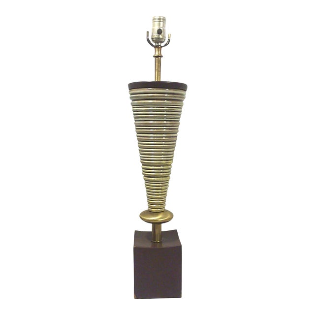 1950s Mid-Century Modern Brown Ceramic Atomic Lamp For Sale