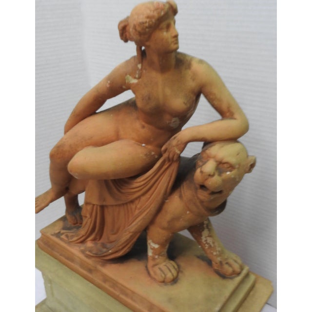 Neoclassical 19th Century Ariadne and the Panther Terracotta Statue With Plinthe For Sale - Image 3 of 11