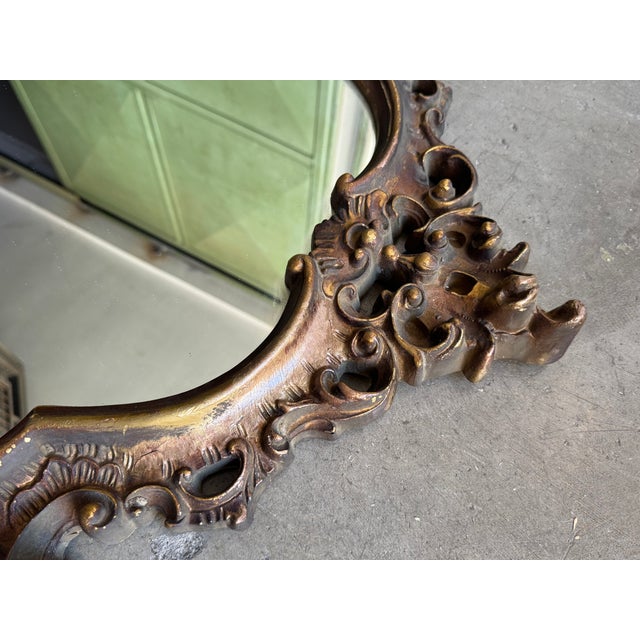 Mid-Century Modern Italian Hand-Carved Walnut and Giltwood Wall Mirror, 1950s For Sale - Image 10 of 14