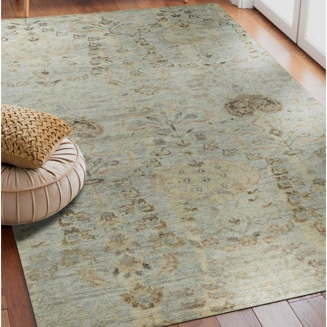 5x8 Ivory Hand-Knotted Wool Subtle Floral Canopy Geometric Modern Carpet Rug For Sale In New York - Image 6 of 6