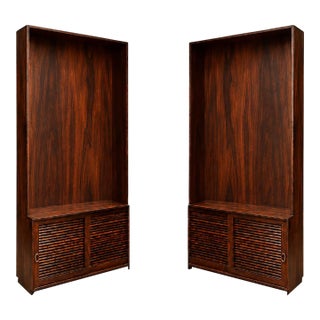 1960s Architectural Brazilian Modern Style Bookcases in Aged Reclaimed Rosewood, Pair For Sale