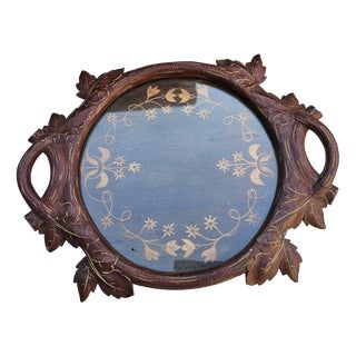 Pre-War Carved Wooden Tray with Leaves, 1890s For Sale