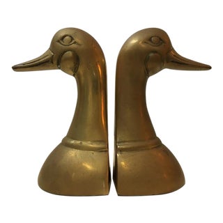 Vintage Solid Brass Duck Bookends - a Pair For Sale