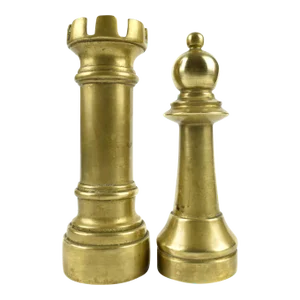 Mid-Century Gold Brass Rook and Pawn Chess Game Figurine Models - 2 Pieces