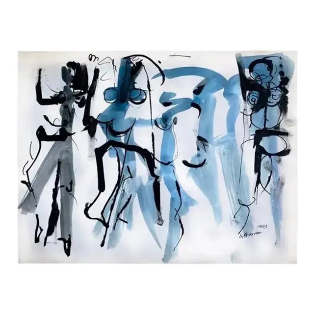 Midcentury abstract expressionist ink drawing on paper by Salvatore Grippi, 1953. Measures: 9.5" x 12". This ink wash...