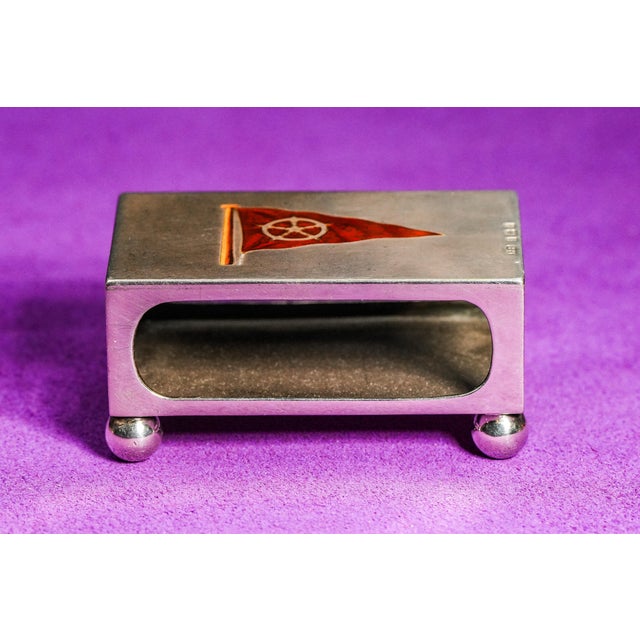 Nautical Flag Hand Painted Enamel Sterling Silver Antique Match Box Holder Tobacciana For Sale - Image 10 of 12