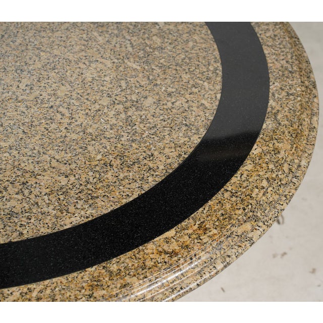 1980s 1980s Striking Postmodern Granite & Ebonized Inlay Pedestal Dining Table on Fluted Column Base For Sale - Image 5 of 8