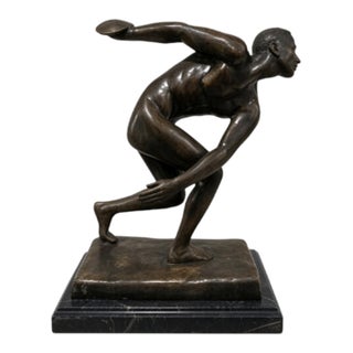 Bronze Discobolus Sculpture on Marble Base For Sale