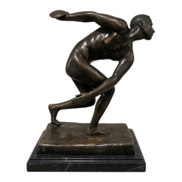 Bronze Discobolus Sculpture on Marble Base For Sale