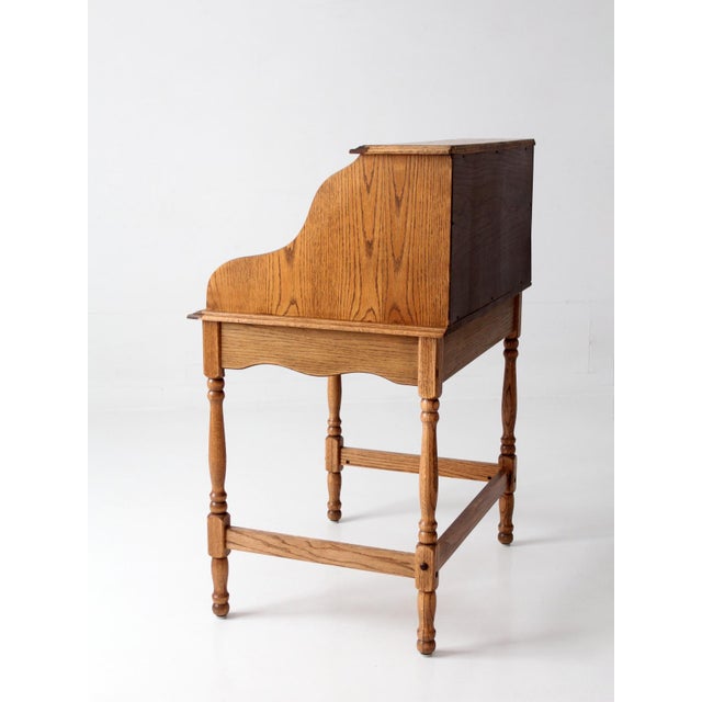 Vintage Oak Roll Top Secretary Desk For Sale - Image 10 of 17