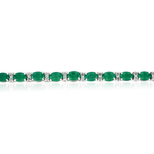 Contemporary 9.2 Carats Green Onyx & Cz Cocktail Tennis Bracelet in 925 Silver For Sale - Image 3 of 13