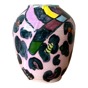 Vintage Boho Hand Painted Glazed Ceramic Vase