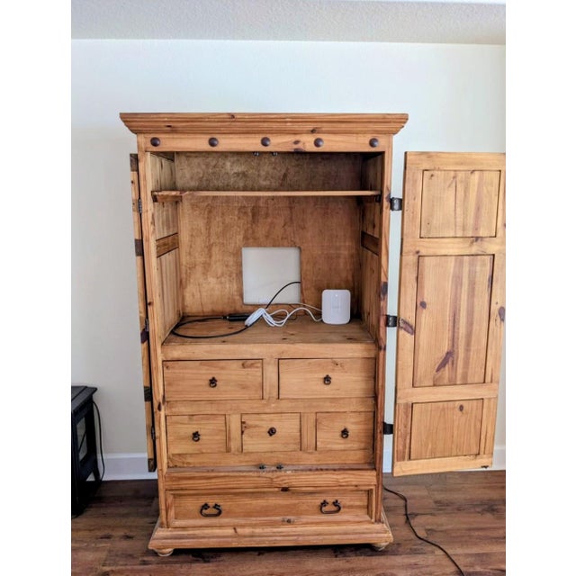 1990s Spanish Colonial Pine Armoire For Sale - Image 4 of 6
