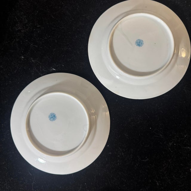 Noritake Antique Imperial Nippon Hand Painted Pink Ribbon & Gold Moriage Plates by Noritake - Pair For Sale - Image 4 of 9