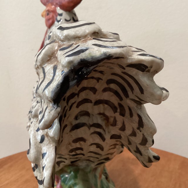 Vintage Authentic Italian Hand-Painted Ceramic Rooster and Tiny Hen Sculpture For Sale - Image 10 of 12
