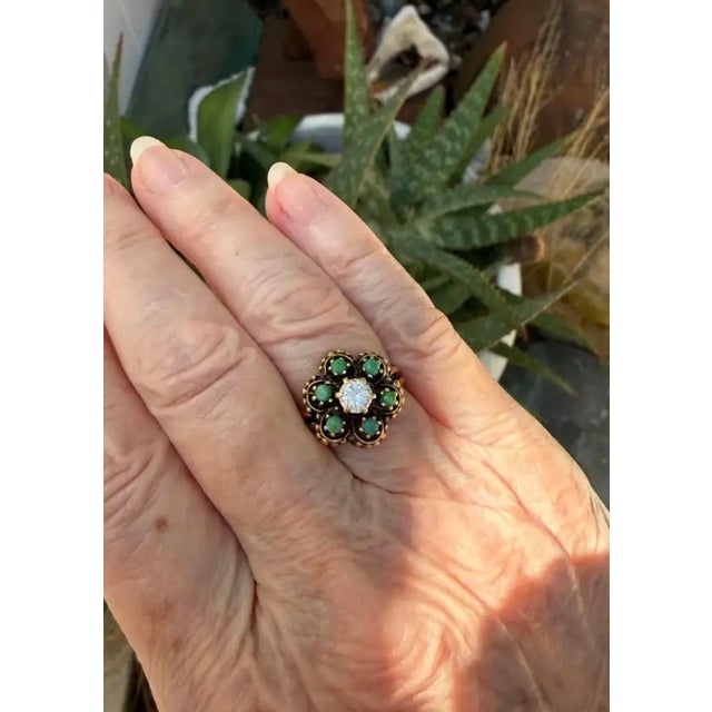 14k Gold Diamond and Turquoise Cocktail Ring Vintage For Sale In Tampa - Image 6 of 6