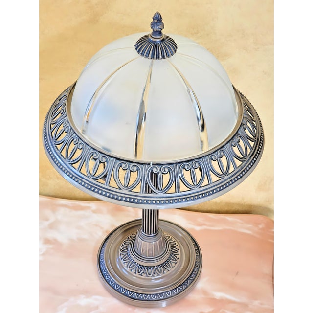 Vintage Desk Lamp With Frosted Glass Shade and 2 Pull Chain Switches For Sale - Image 9 of 12