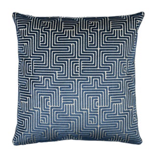 Schumacher Lisboa Velvet 18" Pillow In Midnight Blue For Sale