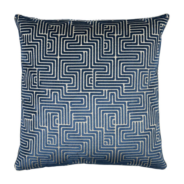 Schumacher Lisboa Velvet 18" Pillow In Midnight Blue For Sale