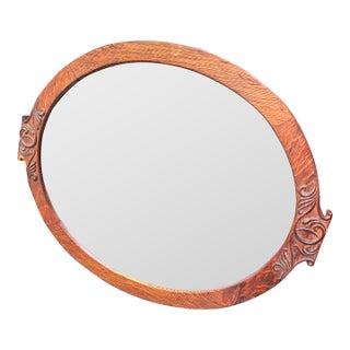 Antique Early 20th Century Victorian/ Arts & Crafts Style Oak Oval Wall Mirror For Sale